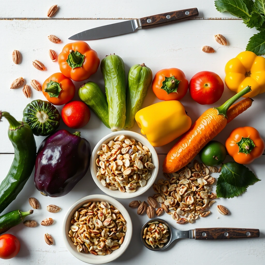 Frische gesunde Lebensmittel auf einem Holztisch